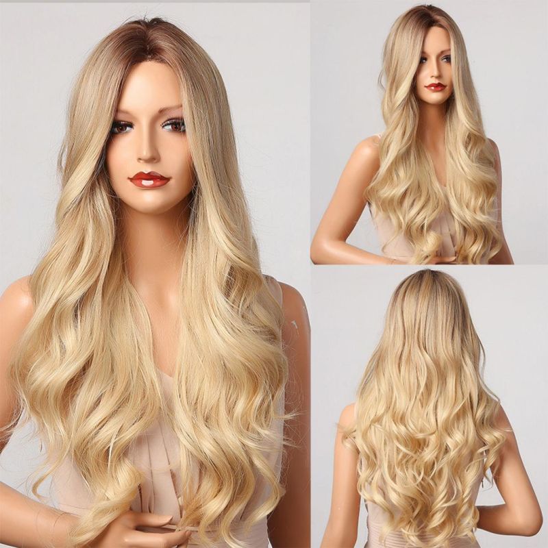 Ombre Brown Blond Wig Synthetic Long Wigs for Women Natural Wave Hair Wigs Middle Part Heat Resistant Natural Looking Wigs