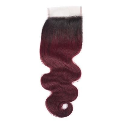 Brazilian Body Wave 4X4 Lace Closure Top Swiss Body Wave Lace Closure Ombre Color T1b/99j