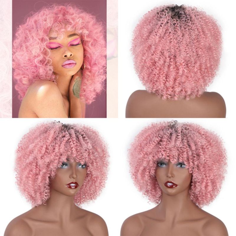Synthetic Wigs Short Multi Color Wig Afro Kinky Curly Wigs with Bangs for Black Women Blonde Highlight Wigs