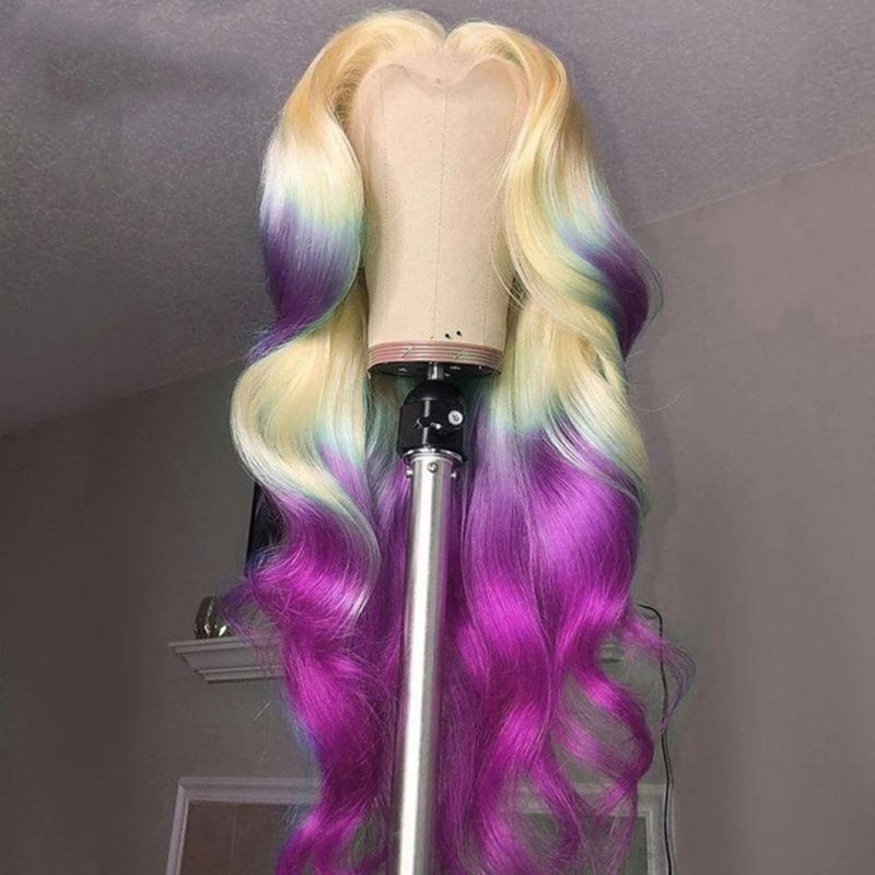 T613 Yellow Pink Red Green Purple Blue Wig Body Wave Lace Front Wig Virgin Lace Front Brazilian Human Hair Wigs for Women Omber Lace Wig 30 Inches