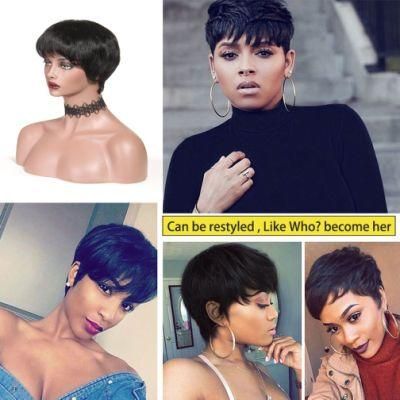 Short Straight Brazilian Human Hair Wigs with Bangs Middle Part
