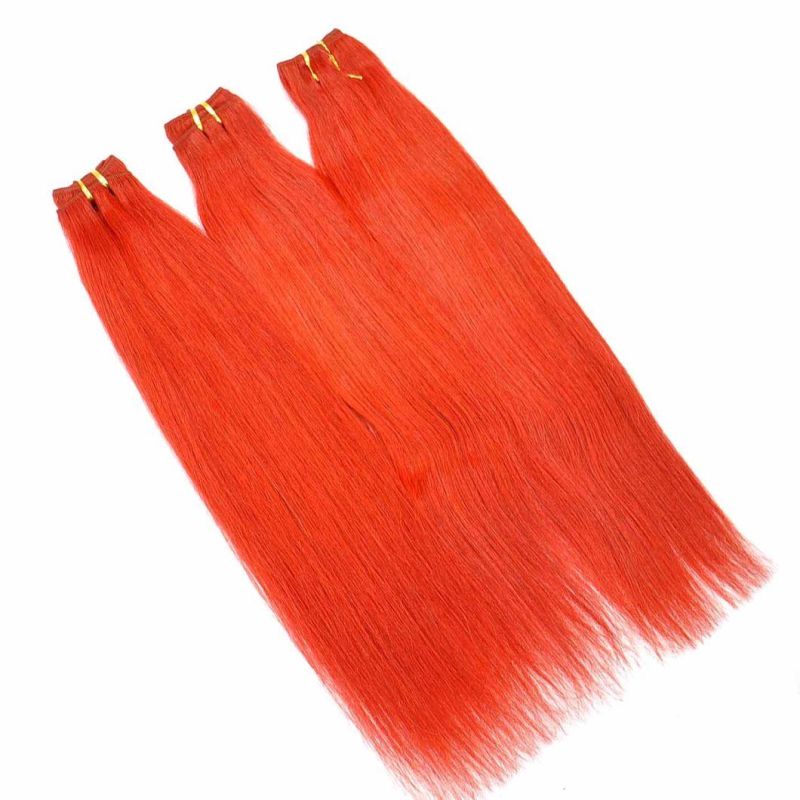 Red Color Silk Straight Human Hair Weft