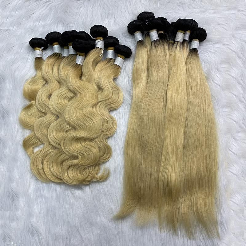 100% Unprocessed Human Hair Ombre Blonde Two Tone Color Virgin Hair Weave Bundles Wholesale Virgin Hair Vendor