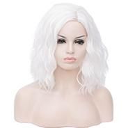 Aicos White 35cm Short Curly Halloween Party Anime Cosplay Wig for Women, Heat Resistant Full Wig +Cap