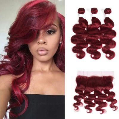 Brazilian Human Hair Bundles with Frontal Lace Auburn Brown Body Wave Non-Remy 100% Human Hair Weaves Bundle with Closure