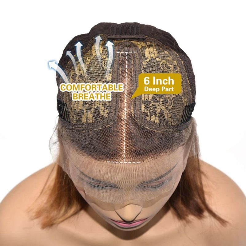 Long Ombre Light Ash Brown Blonde Wavy Wig Human Hair Wig for Women 150 Density T Lace Part Wig Remy Brazilian