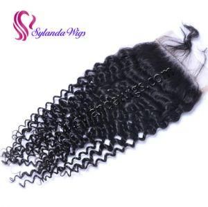 Sylandawigs 4&quot;X4&quot; Lace Closure Curly Wave Human Hair #1b Human Hair Closure with Free Shipping
