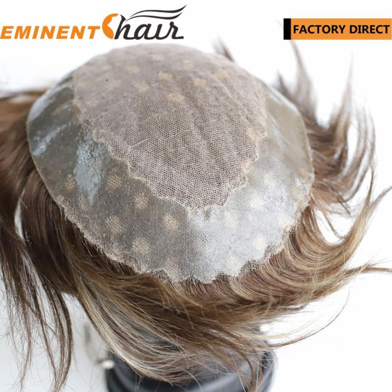 Men′s Toupee Human Hair System Lace Base with PU Edged