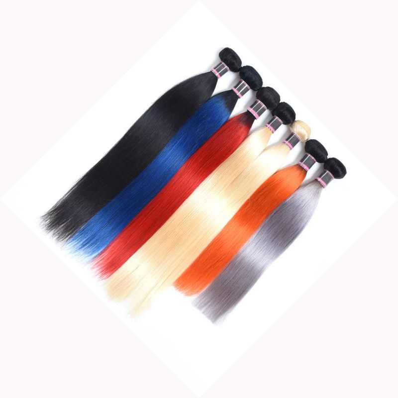 Red/Blue/Grey/Orange/613 Blonde Color Peruvian Straight Remy Hair Extensions Human Hair Bundles 10-30 Inches