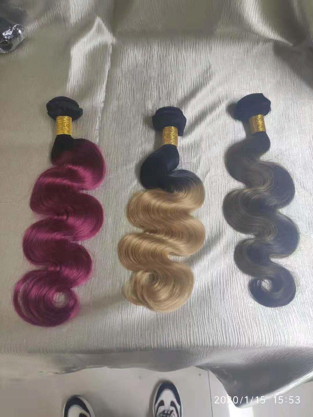 Red Ombre Color Brazilian Human Hair Bundles with Closure