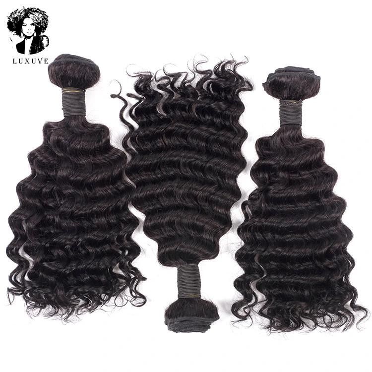 Luxuve Brazilian Human Hair Deep Wave Weave Bundles, 8-30inch 100% Virgin Human Hair, Cuticle Aligned Brazilian Human Hair Bundles