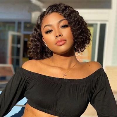Short Water Wave L Part Lace Front Human Hair Wigs Remy Brazilian Lace Front Part Wig Pixie Cut Short Bob Curly Wigs for Black Women