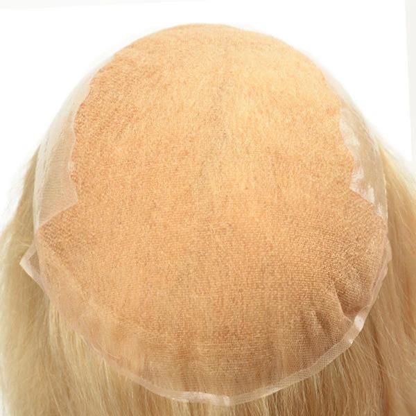 Women’ S Hair Replacement French Lace with Clear PU Back Sides Q6 613 Blond Long Hair