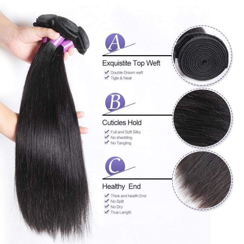 Brazilian Hair 3 Bundles with Closure Straight Hair Weave Bundles 100% Human Hair Bundles with Closure