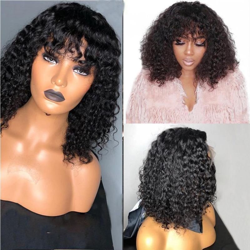 Wholesale Brazilian Short Kinky Curly Bob Human Hair Wig for Black Women Natural Color Virgin Remy Fringe Curly Bob Wig