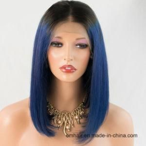 High Quality Two Tone Color 1b/Blue# Short Bob 130% Density Human Full Lace Straight Hair Wig