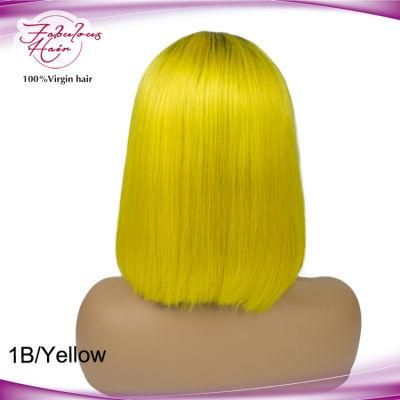 Hand Made 1b/Yellow Color Bazilian Raw Human Hair Bob Wig
