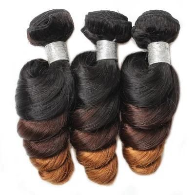 Ombre 3tone Color Loose Wavy Human Hair Bundles Extension #1b/4/27