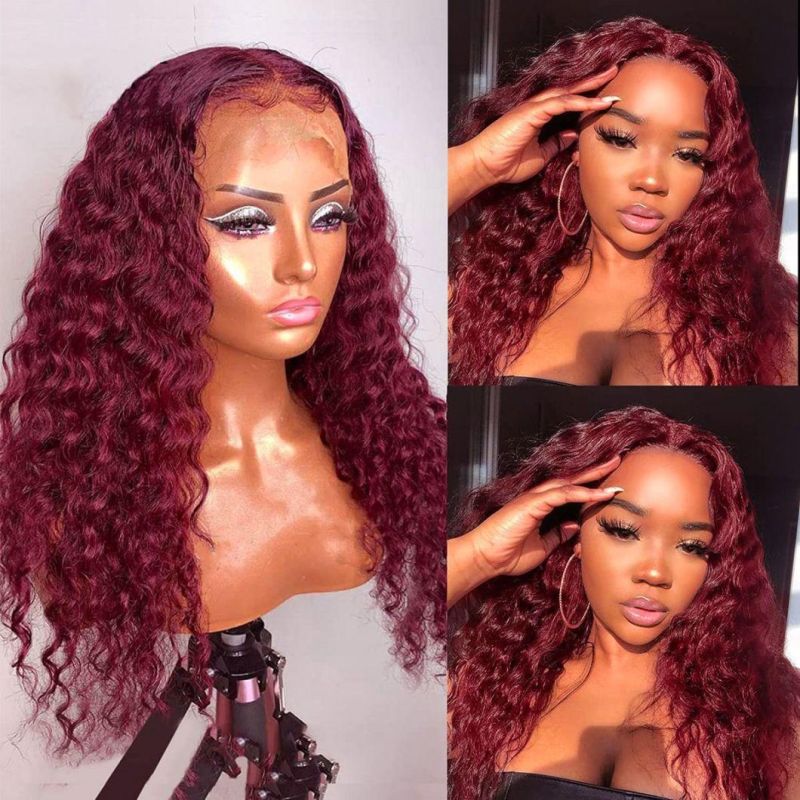 99j Burgundy Red Deep Wave 13X4 Lace Front Wig High 200% Density