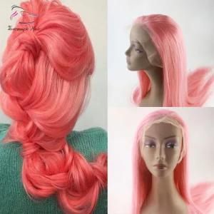 Wholesale 8A Remy Virgin Brazilian Human Hair Straight Full Lace Wig Color Pink