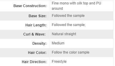 Fine Mono Wig with Silk Top Natural Women′s Hair Replacement