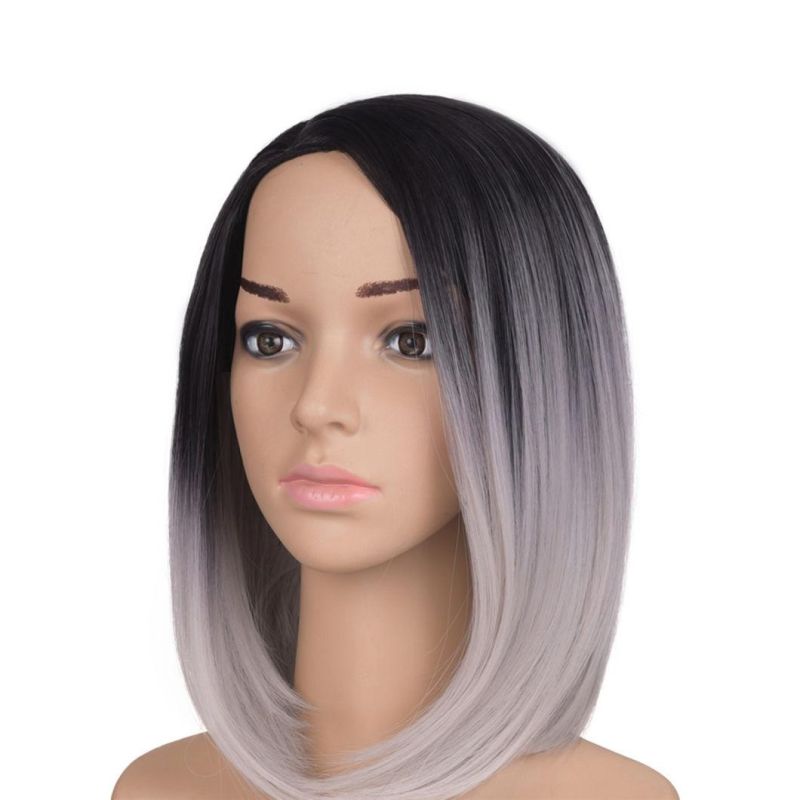 Middle Part Short Ombre Black Dark Blonde Color Bob Wig Brazilian Human Hair Wigs with Lace Front for Women 12 Inches