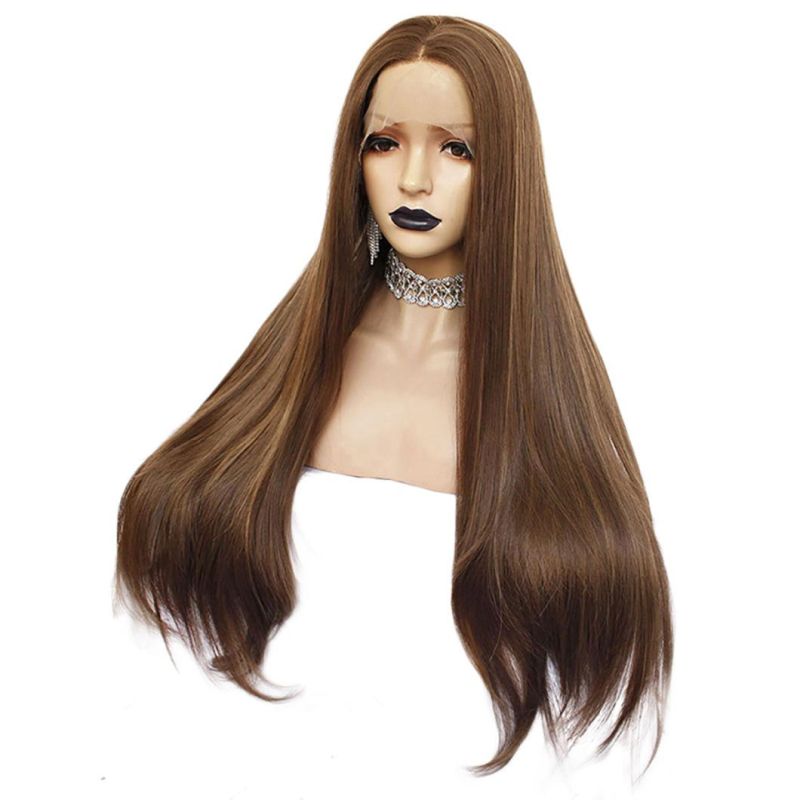 Human Remy Virgin Hair Dark Brown Natural Body Wave Wig Straight Hair Wigs for Women Lace Front Wig with Closure 26 Inch