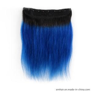 Most Popular Tangle Free 100% Natural Brazilian Human Hair 1b/Blue Straight Clip in Hair Extension