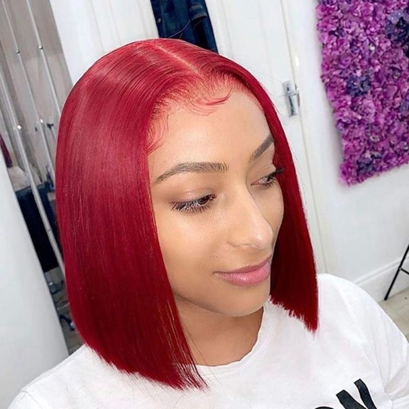 Kbeth Red Wine Color Wigs for Black Femme 2021 Fashion Remy Short Cut Brazilian Raw Virgin Custom Straight Colored Cute Luxury Pretty HD Lace Wigs Wholesale