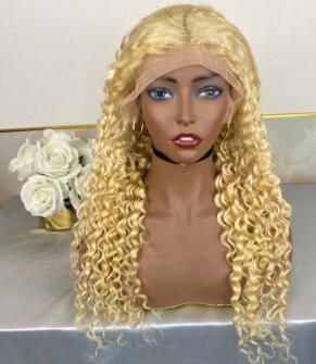 Double Drawn Human Hair Wigs Color Curly Wave Lace Front Wig Blonde Virgin Hair Wigs