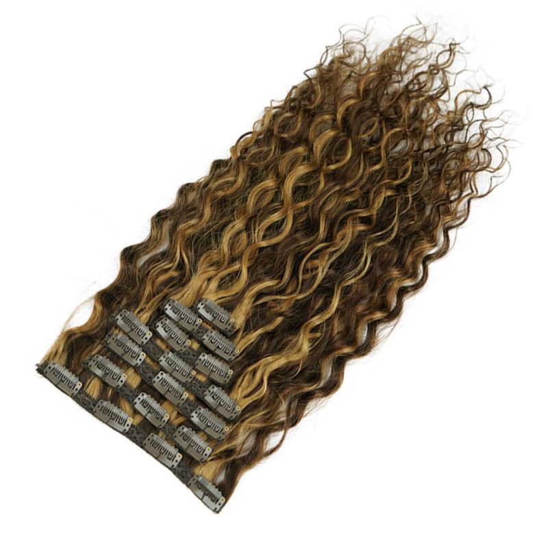 Water Wave Clip in Hair Extensions Machine Made Remy Brazilian Human Hair Head Set Clip in 4/27 20 Inches