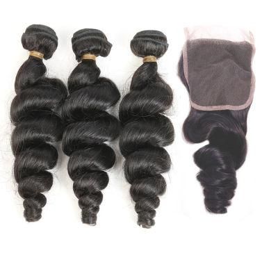 Kbeth Customized Brazilian Remy Human Hair Natural Color Black 4X4 Lace Closure Loose Wave Frontal Lace Closure for Black Women
