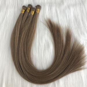 18&quot; #6 Hand Tied Remy Hair Extensions Medium Brown Straight