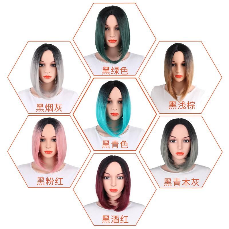 China Hair Wig Two-Tone Black and Red Bob Short Synthetic Wig for Black Women