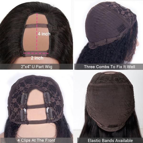 U Part Wig Kinky Straight Hair Yaki Bob Wig