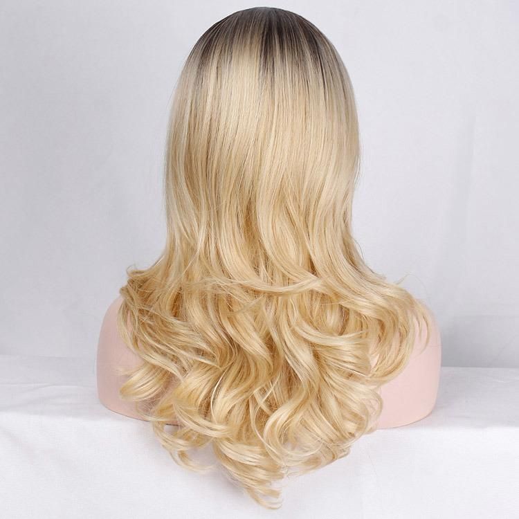 China Wig 24inch Blond Color Middle Part Heat Resistant Synthetic Fiber Long Wavy Wigs for Women