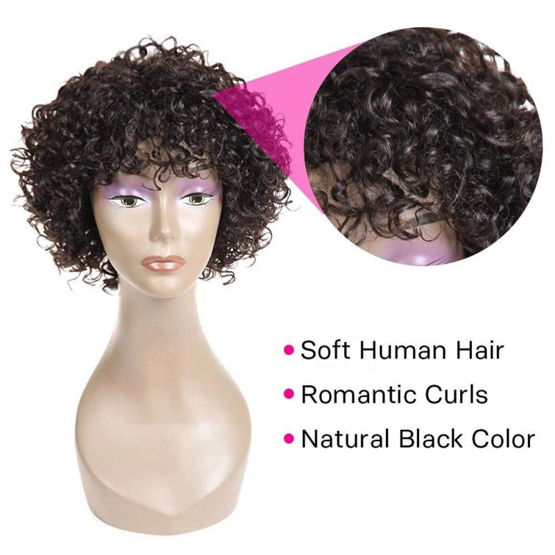 Kbeth Scalp Base Top Full Machine Made Cheap Jerry Mongolian Curly Human Hair Wigs Short Remy Brazilian Pixie Wigs with Bangs