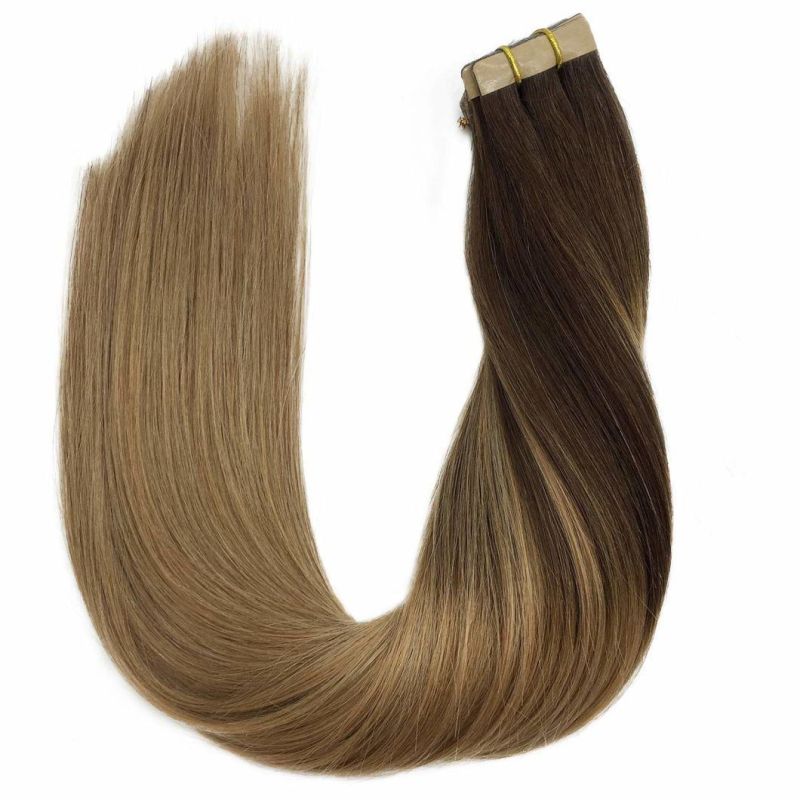 Human Hair Tape in Extensions Chocolate Brown Fading to Dirty Blonde 22 Inch Straight 20PCS 50g Tape in Remy Hair Extensions