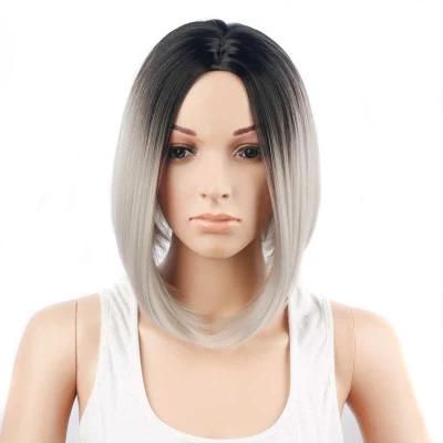 14inch Ombre Grey Straight Bob Wigs Synthetic Short Wigs Hair Products