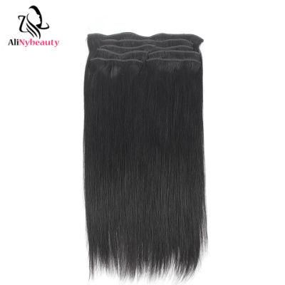 Alinybeauty 1b Black Color Silky Straight Wave Remy Clip in Hair Extensions