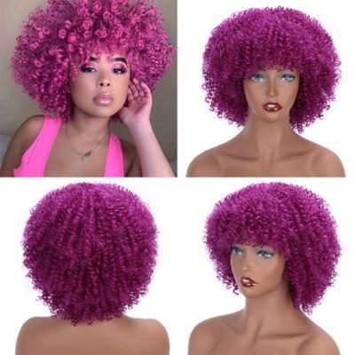 Synthetic Wigs Short Multi Color Wig Afro Kinky Curly Wigs with Bangs for Black Women Blonde Highlight Wigs