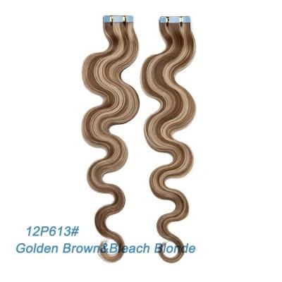 12&quot;-24&quot; 2.5g/PC Remy Human Hair Body Wave Tape in Hair Extensions Adhesive Seamless Hair Weft Blonde Hair 20PC (12P613#)