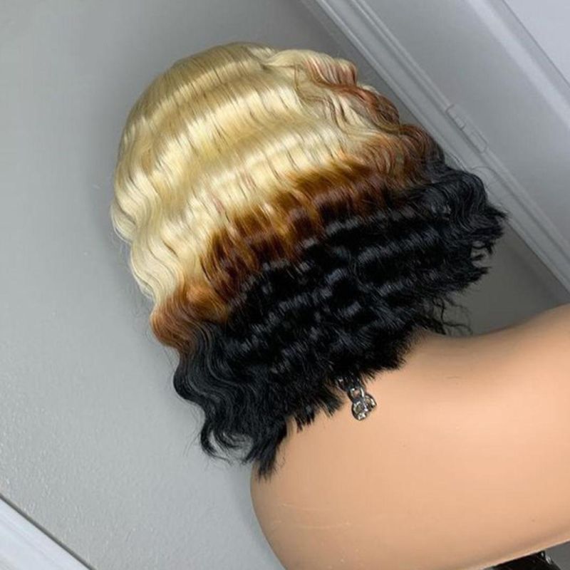 Curly Bob Ombre Blonde Colored 613 Lace Front Wig for Black Women Frontal HD Transparent Deep Wave