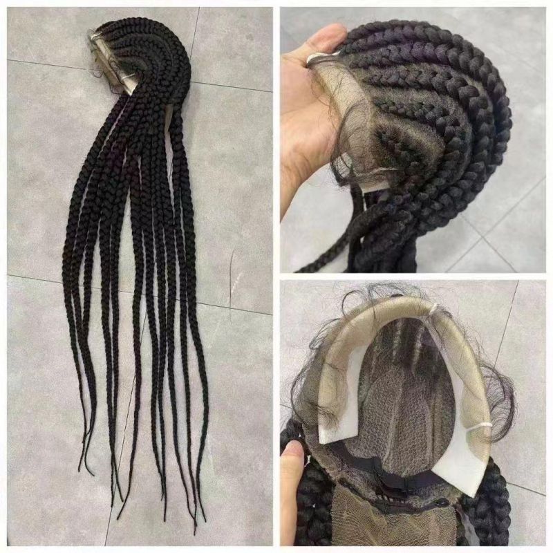 Braided Lace Front Wig African Glueless Box Braids Wig Tresse Cornrow Baby Hair Remy Lace Braided Wig for Black Women