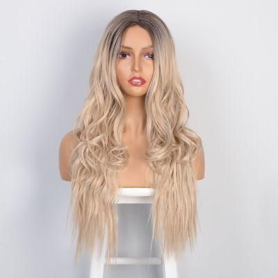 Synthetic Ombre Bloned Hair Long Body Wavy Wigs Middle Part Premiun Brazilian Hair