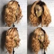 Ombre Blonde Wig Human Hair Wavy Short Blonde Full Lace Wig Brazilian Lace Front Human Hair Wigs Short Wigs Virgin Remy for Black Women