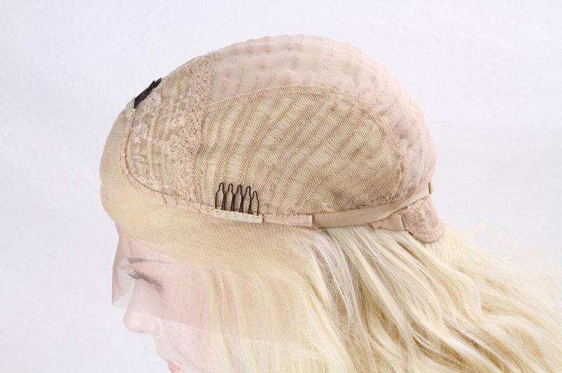 Lace Front Wig with Closure Women Short Platinum Blonde Wavy Lace Human Peruvian Hair Wigs for Woman 14 Inch