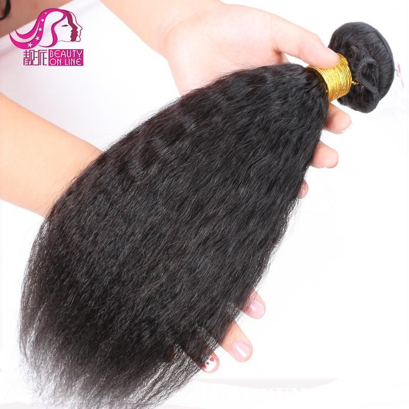 Kinky Straight 100% Remy Human Hair Weave Bundles with Lace Closure and Frontal