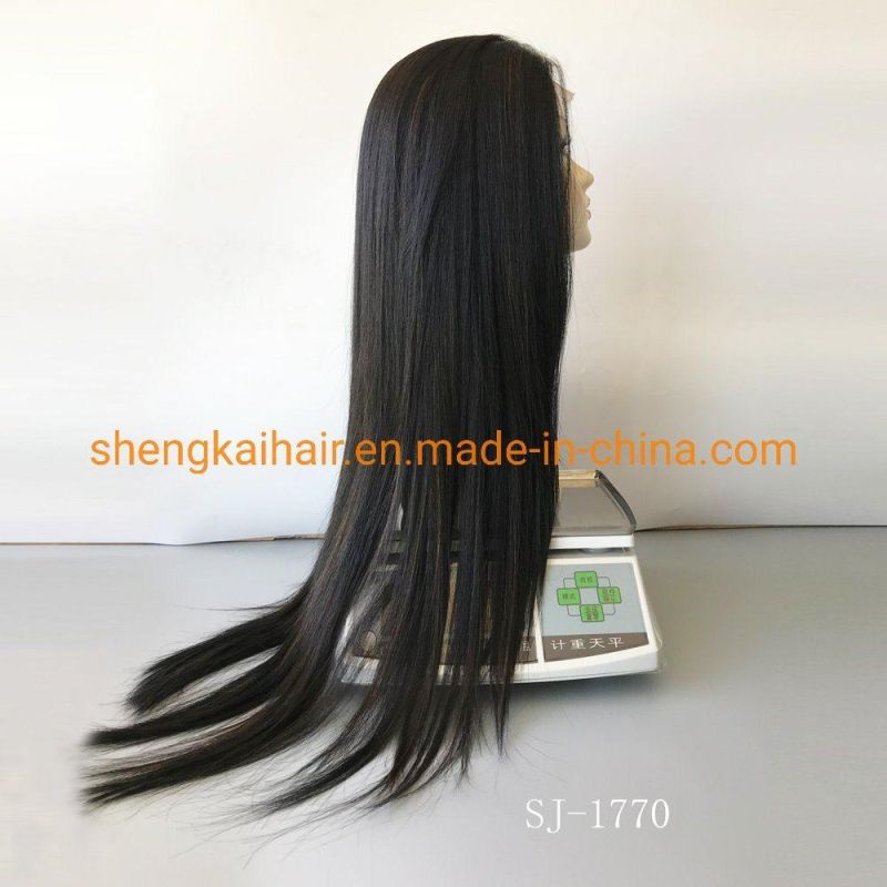 Wholesale Natural Looking Handtied Heat Resistant Synthetic Fiber Straight Long Black Lace Front Wigs 605