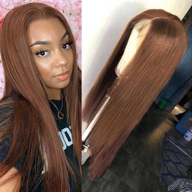 Chocolate Brown 30 Inches Straight Lace Front Wig #4 Transparent Lace Frontal Wigs T Part Bone Straight Brazilian Human Hair Wig